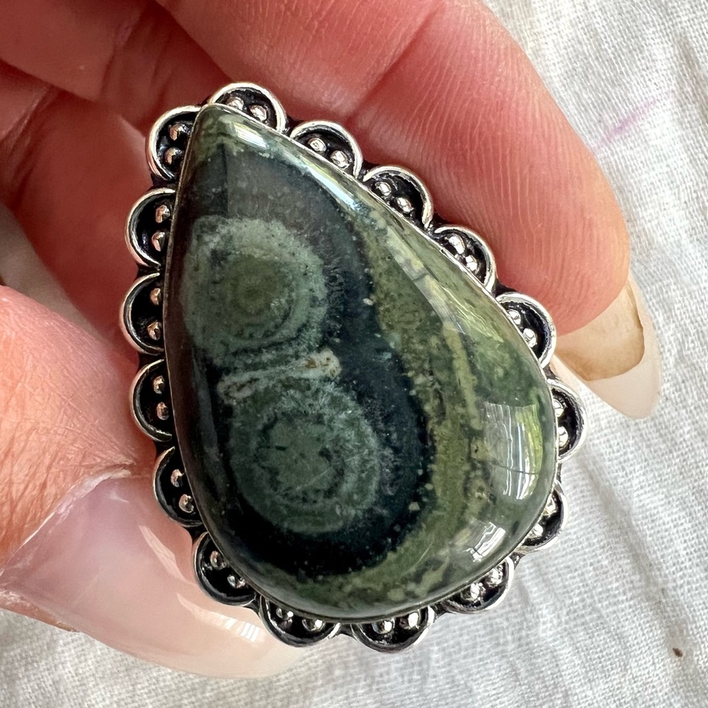 925 African Kambaba Jasper Snake Eyes Ring 12